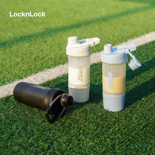 LOCK&LOCK Sports Shaker Cup Independent Storage Box Handy Plastic Cup Fitness Tea Cup Gray (580mL+170mL)