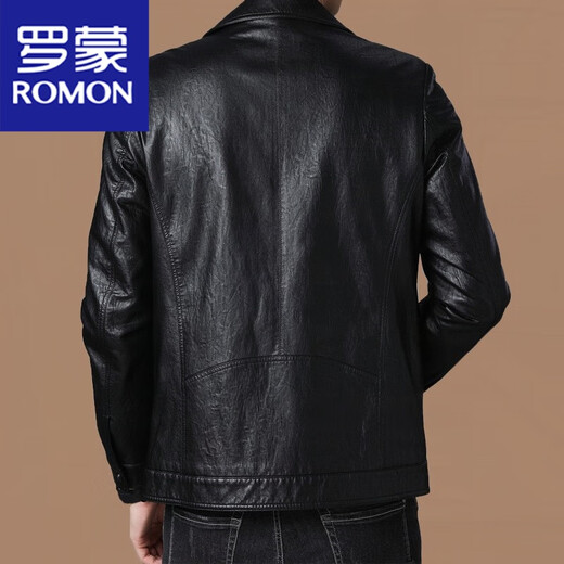 罗蒙（ROMON）中青年皮衣男秋冬新款皮夹克男士加绒休闲翻领夹克外套 咸菜绿 180/XL建议136-156斤