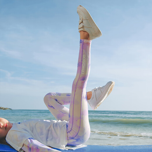 Lemonkid children's tight sports pants girls yoga summer stretch ice sunscreen light and quick dry wind chime flower purple 130