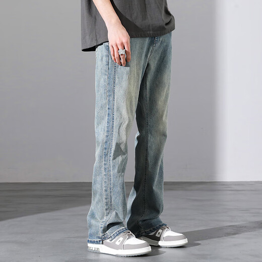 
Jeans men's American high street retro denim 2025 spring and summer new trendy brand straight-tight light casual long trousers 9901 blue 3XL