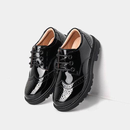 Xi'er boys' leather shoes black British style student soft bottom boy flower girl suit performance leather shoes campus performance leather shoes [Black (M-9); 32 yards / inner length 19.7cm