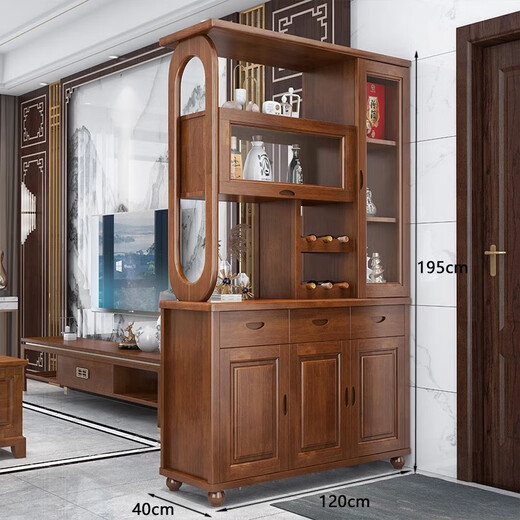 Chen Fei Wohnzimmer-Trennschrank, Eingang, Schuhschrank, chinesischer doppelseitiger Massivholz-Weinschrank, Wand-Weinregal, Eingangsbereich, Schrank, Bildschirmeingang 9902 # 1,2 Meter Walnussfarbe, Montagerahmenstruktur
