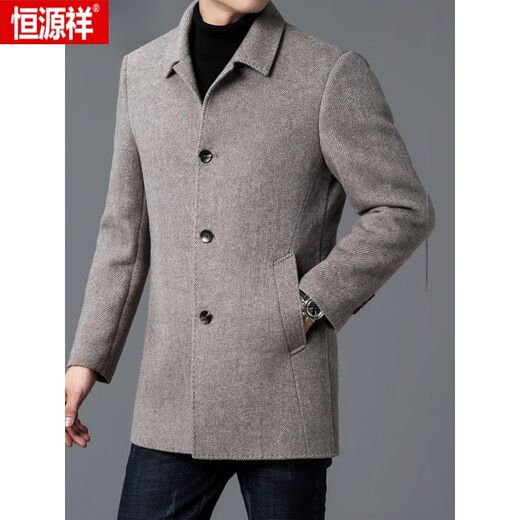 Hengyuanxiang (Hyx) manteau en laine double face pour le manteau de laine haut de gamme décontracté à la mi-longueur pour hommes, manteau de brise-vent de mouton épaissis pour hommes Gray 2xl (185)