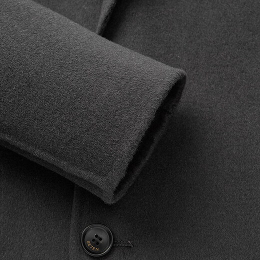 Qipai 100% wool men's woolen coat spring and summer business casual mid-length double-sided woolen coat dark gray 2XL