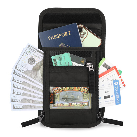 Vanaheimr Travel Passport Bag Multi-functional ID Bag Anti-theft Brush Neck Bag Crossbody Neck Hanging Certificate Bag Blue