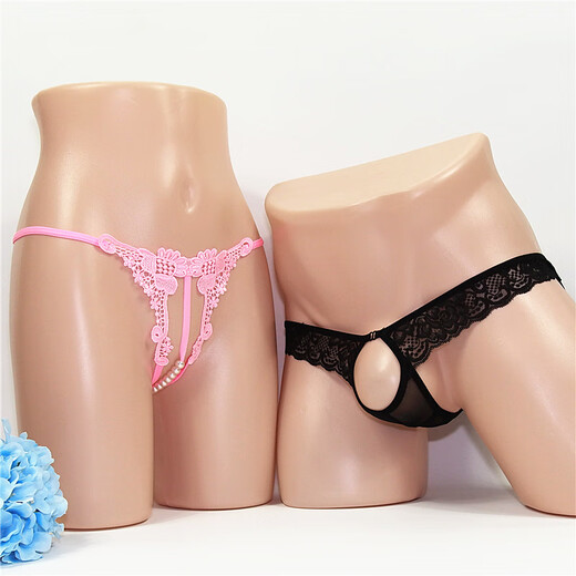 Couple's no-take-off underwear, two-person fun, women's crotch opening, men's penis exposed JJ thong, transparent and sexy, single men's black, one size fits all