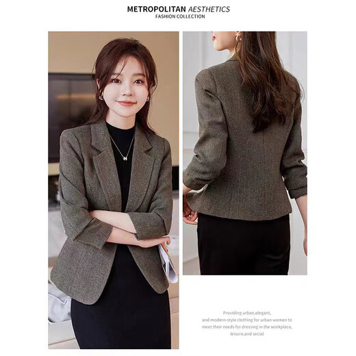 Chenfu small suit jacket for women, Korean version, fashionable, casual, short, small, temperament, slim suit, versatile work clothes top, single cotton gray suit, 3XL, recommended 130-140Jin Jin is equal to 0.5 kg