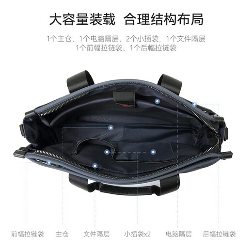 Golf GOLF business briefcase men's large-capacity handbag men's 15-inch laptop bag horizontal multi-compartment business casual shoulder crossbody bag 5I768439J gray