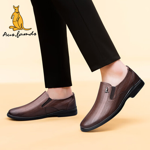 Australian famous kangaroo AUSFAMDS leather shoes for men 2025 winter new authentic men's business casual shoes genuine leather high-end versatile British style formal shoes brown texture 42