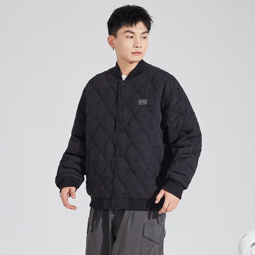 TonLion 2024 Men's Baseball Collar Diamond Check Cotton Padded Jacket Black XL