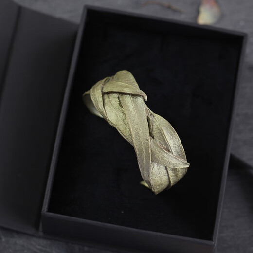 Michael Michaud German Light Luxury Jewelry Gold-plated Silver Bangle Bracelet Literary Retro Fashion Jewelry as a Birthday Gift for Girlfriend Eucalyptus Leaves - Bronze Style (7102) + Gift Box E