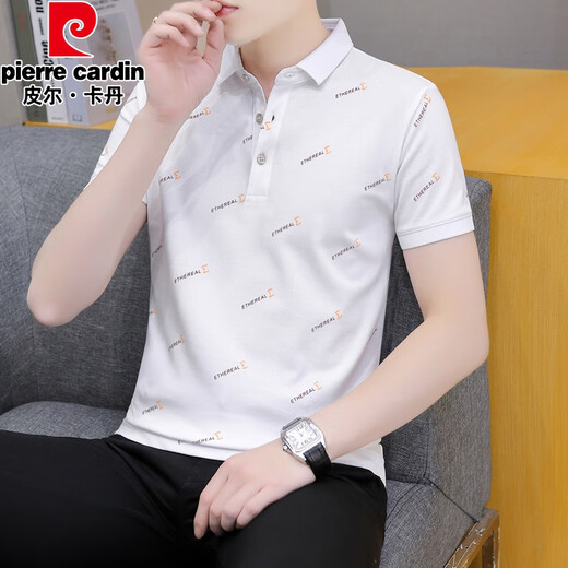 皮尔卡丹（pierre cardin）夏季男士短袖翻领polo.衫青年休闲半袖印花t恤男装带领子上衣薄款 黑色 QY679 M