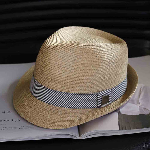 
Tochino high-end Rafi hat men's adult summer sun hat beach hat women's sun protection short edge vacation jazz hat grey stripe belt regular code M55-57.5CM