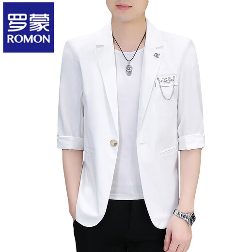 罗蒙（ROMON）小西装男修身英伦风西服男士七分袖外套夏季薄款中袖潮流韩版上衣 869黑色 3XL