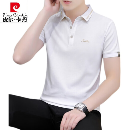 皮尔卡丹（pierre cardin）商务休闲刺绣POLOT恤衫纯色棉短袖t恤男装夏季翻领上衣服男装体恤 白色 683款 XL 120-135斤