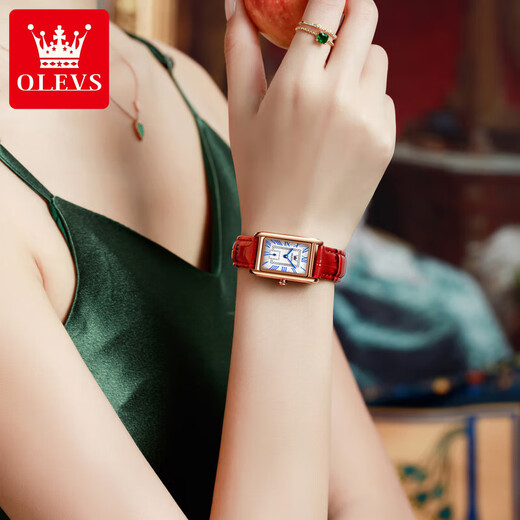 Olishi new versatile fashion women's watch quartz Roman retro belt waterproof goddess birthday gift box watch 6625 women-red leather rose white