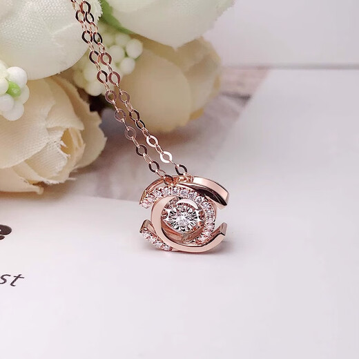 DL 1998 Fat Donglai same style double ring 18K rose gold necklace gold double C smart diamond female color gold light luxury pendant clavicle chain double C smart diamond necklace rose gold
