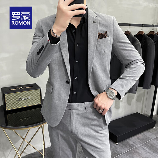 Luo Meng suit suit men's business casual work work wedding groom best man suit three-piece dress single jacket 10107/TZ801 dark gray (suit + trousers + vest) XL