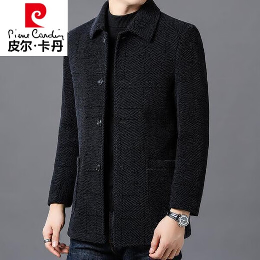 Pier Cardin high-end double-sided cashmere coat for men in winter thick middle-aged and elderly daddy casual jacket for men wool wool coat button Chenille-coffee color [medium-length style] 175/88A