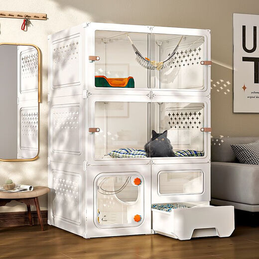 Raft core cat cage with toilet, suitable for 2 big cats, Kosi cat cage, household cat villa, large free space for cats, with remote control light + stickers, single-layer kitten exclusive