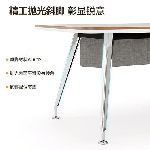 Wolin boss desk light luxury desk modern high-end manager desk president office supervisor desk and chair combination E0 plate A type 2.2 meters desk-left cabinet-eucalyptus color