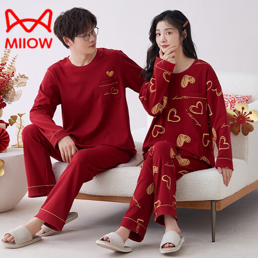 Catman (Miiow) Neues Red Pyjamas Hochzeitspaar Anzug für Männer und Frauen Winter und Herbst Neue reine Baumwolle, langärmelige festliche Heimkleidung 9227 Frauen [Double Happy] 3XL (180 200jin [Jin gleich 0,5 kg]))