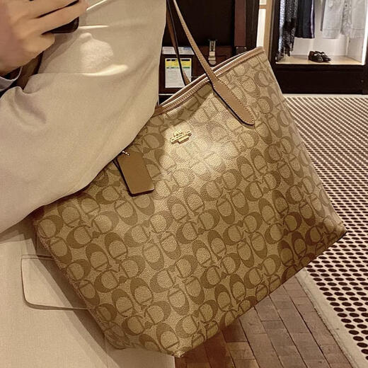 酷奇袋鼠高级感手提大包包女2024新款大容量妈咪托特包时尚百搭单肩腋下包 奶茶色大号 赠送丝巾