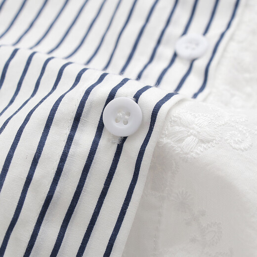 Nuanqiao cotton shirt women's long-sleeved Japanese spring and autumn loose striped splicing small fresh embroidered top casual cotton shirt striped M (95-125Jin Jin equals 0.5 kg)