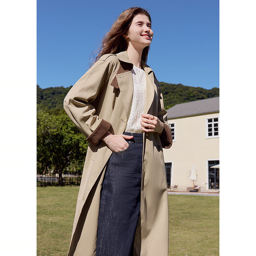 Baitu Betu Women's Clothing 2025 Spring New Windbreaker Fashionable High Imitation Deerskin Velvet Contrast Windbreaker Jacket for Women 2501T50 Khaki XS