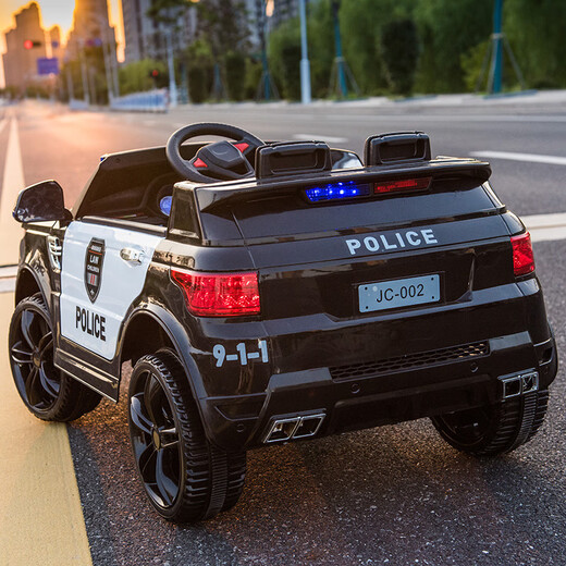 Agulun toy car can sit on children's electric car four-wheel little boy police car female baby baby stroller with remote control car high-end white + leather seat + FB soft wheels