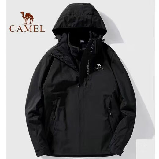 Camel Brand 2024 Frühlings- und Herbst-Männer und Frauen im Freien im Freien winddichte wasserdichte Drei-in-Eins-Schockkleidung Bottom Fleece Warm Mountesering 6626-Phantom Black [Männer und Frauen Single-Jacke] 5xl [Empfohlen 195-215jin [Jin gleich 0,5 kg]]