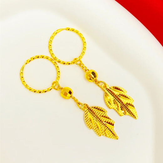 每丽时刻胖东来品质金包银耳环金枝玉叶24k999耳饰18k仿真黄l金色长款复古 719%23