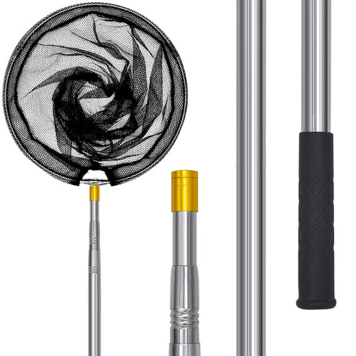 Grsaed fishing net 2.5 meters thickened stainless steel retractable net pole lightweight portable fishing net pocket net head set