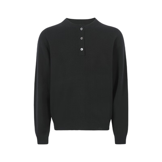 LEZORA Superfine Merino Wool Cashmere Autumn and Winter Loose Henley Neck Sweater for Men Black S