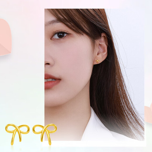 Chow Tai Sang Gold Earrings Women's Gold Bow Priced Earrings Birthday Gift for Girlfriend 1.18g
