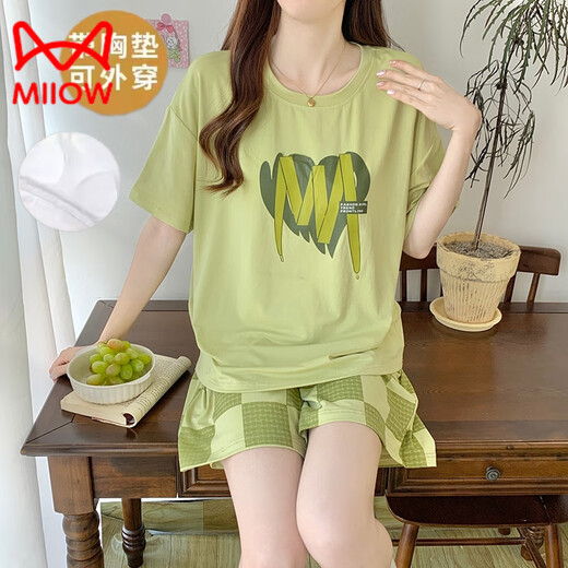 Catman (Miiow) pijama modal para mujeres en verano oso de manga corta con almohadillas de pecho linda niña de seda de hielo ropa casera de gran tamaño