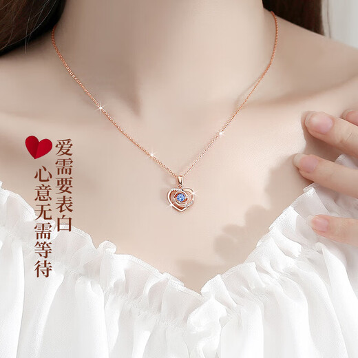 Gianzhe's Light Luxury Eternal Heart Halskette für Mädchenheizarmband für chinesisches Valentinstagsgeburtstagsgeschenk für Freundin und Frau Rose Gold Blue Zirkonium (nahe gelegene Lagerhaus/Die Lieferung des nächsten Tages)