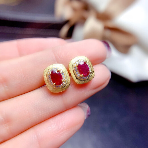 Tanhai natural ruby set high clarity main stone 4*6mm ruby ring earrings pendant three-piece set