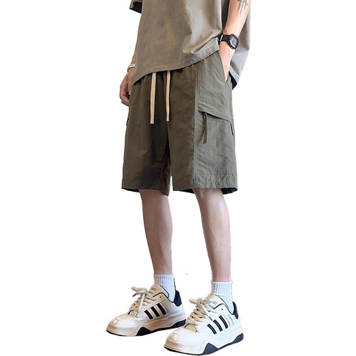 Jeanswest Workwear Shorts Herren Sommer 2025 Neue Ice Seide coole lässige glasende Hosen Herren-Trendy-vielseitige Fünf-Punkte-Hosen DK701 Grüne Größe (110 ~ 130jin [Jin gleich 0,5 kg] tragbar))