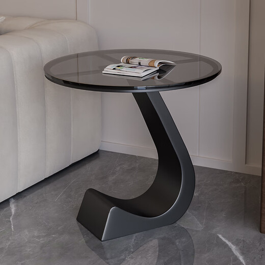 The shaman light luxury modern simple household living room sofa small side several rock board coffee table high-end sense round table creative side table black + 3C tempered black glass 50 diameter 55 height