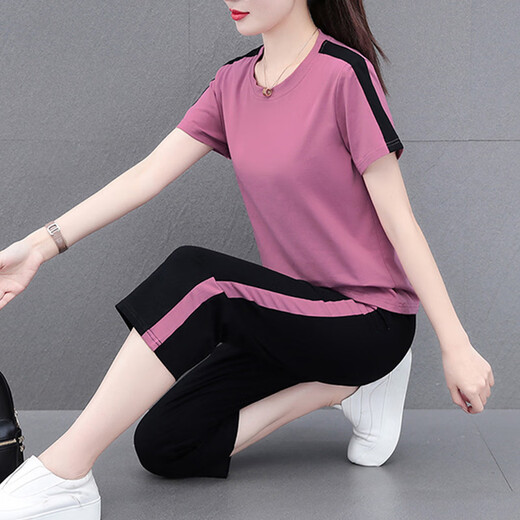 
NY-EMMA sports suit for women short-sleeved summer thin high-end stylish small casual and fashionable running suit two-piece set 683 green (crop pants set) XL (recommended 110-125 Jin [Jin equals 0.5 kg])