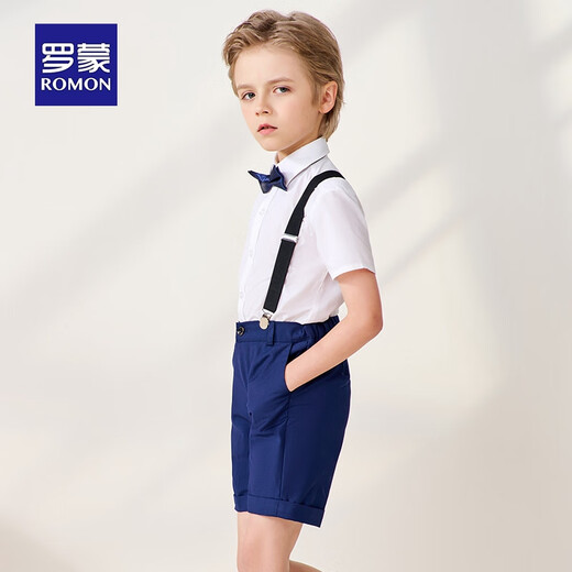 罗蒙儿童背带礼服套装男童礼服钢琴演出服中大童英伦风 藏青套装 170
