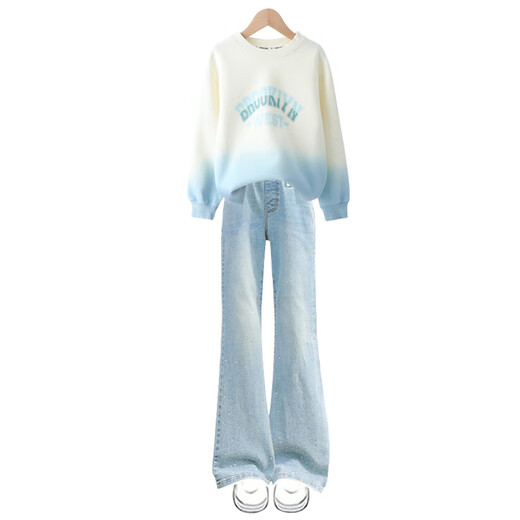
Yoyo one (Yoyo one) girls suit spring and autumn children's new spring outfit fashionable sweatshirt spring and autumn big children's jeans 12 years old 4882 white + 13131 blue [spring and autumn style] 160