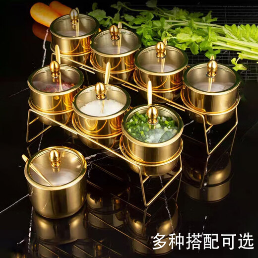 Jinjiang seasoning box 304 stainless steel seasoning jar set seasoning utensils kitchen seasoning storage box home commercial silver glass lid 304 stainless steel seasoning jar 3 jars + 3 spoons + 1 shelf set