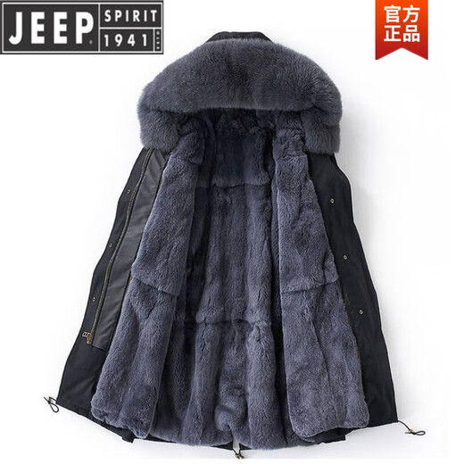 JEEP SPIRIT Winter Haining Parka Coat Men's Fur Integrated Young Medium-Length Imitation Mink Coat Fur Coat Men's Clothing Black Shell + Gray Liner L