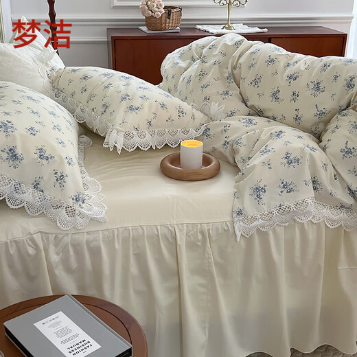 Mengjie Home Textiles 2023 Korean Hollow Lace Princess Style Pure Cotton All Cotton Four-Piece Set Bedding Youlan 1.5m Bedsheet Four-Piece Set