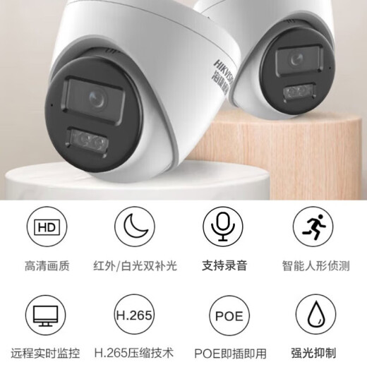 海康威视海康威视监控摄像头家用网络高清全彩/红外夜视poe拾音半球摄像机 400万全彩录音(POE) 镜头焦距4mm