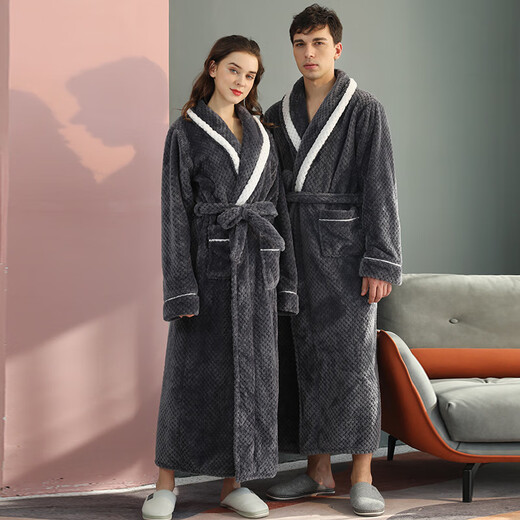 BOQIXIN NIGHGNGOWN MEN'S WIRTH PLUS VELVET ÉPUPPET Long Pyjama Coral Velvet Morning Robe Morning plus grande taille Luxury Luxury Chydgown Grey's Grey [XL Taille]