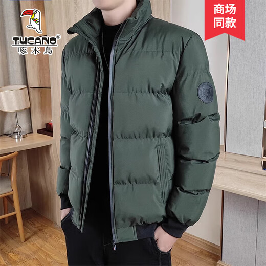 Holzspecker -Baumwolljacke für Männer im Herbst und Winter neuer Stil Männer lässig lockere, verdickte warme stehende Kragen trendige Baumwolljacke für Männer Down Black XL