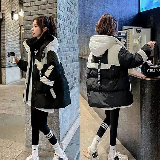 Yuannuo black spliced parka down jacket 2026 winter new style small loose slim hooded jacket picture color (ready in stock) M recommended 80-100Jin Jin equals 0.5 kg